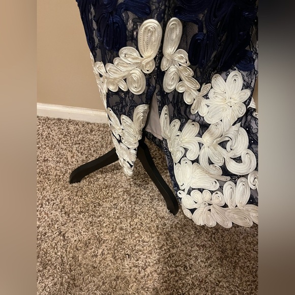 JS Collection Navy Blue /Ivory Soutache Lace Midi Dress, size 8 - Picture 6 of 9